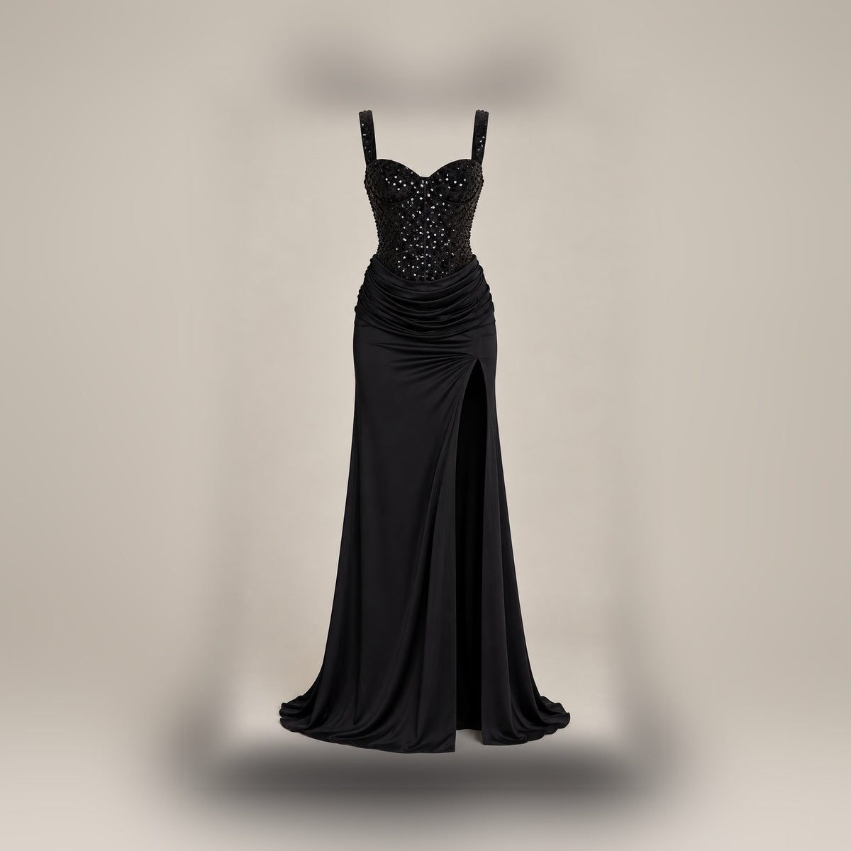 Black Open-Back Halter Dress — centered product-only view