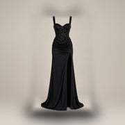 Black Open-Back Halter Dress — centered product-only view