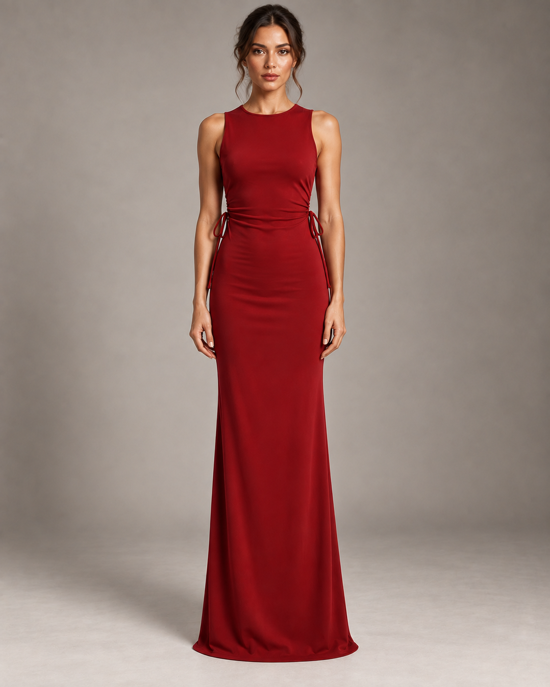 Burgundy velvet cocktail dress front view