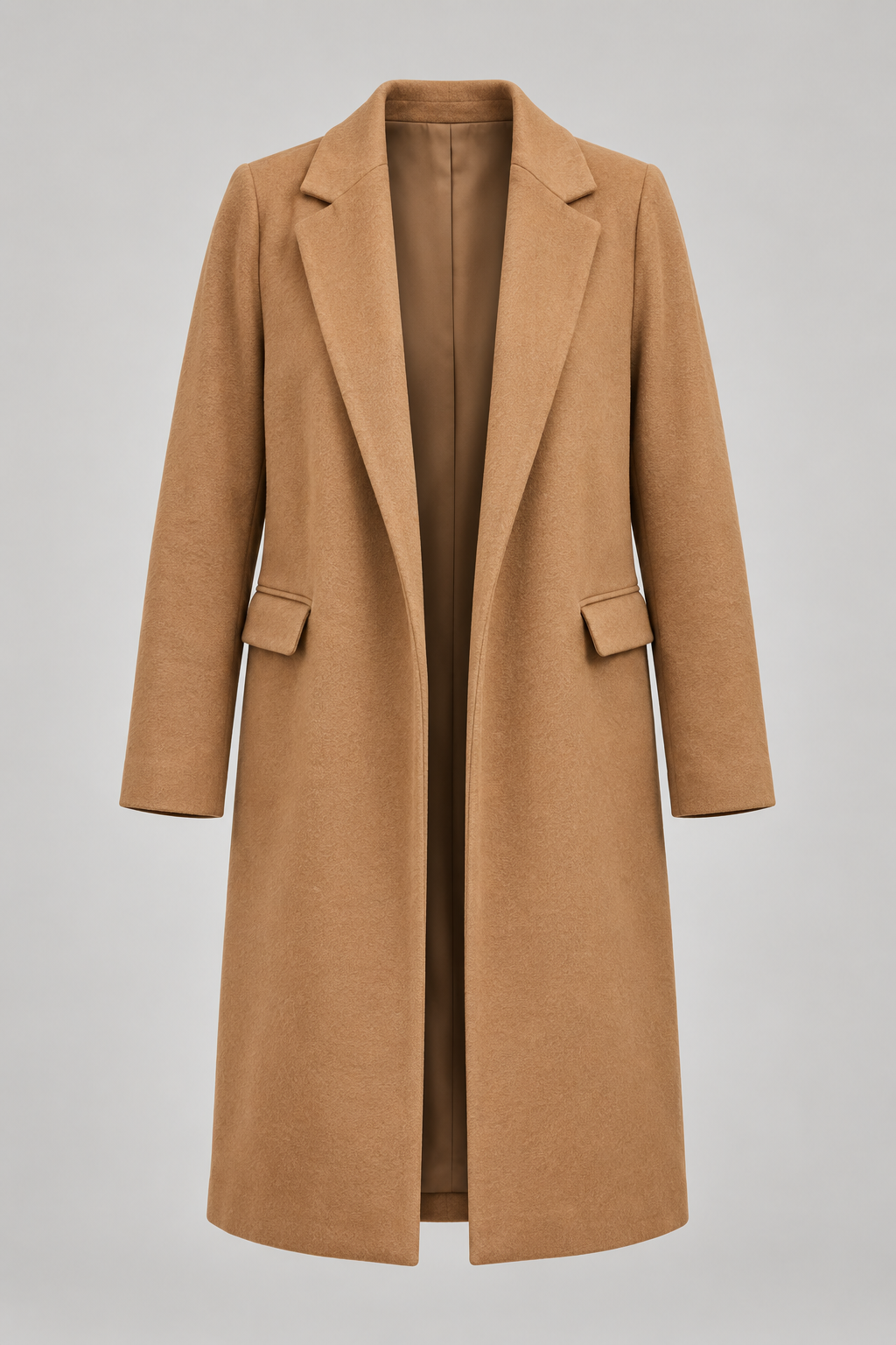 Camel coat garment-only front view