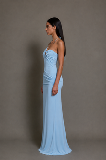Blue Flowing Evening Dress