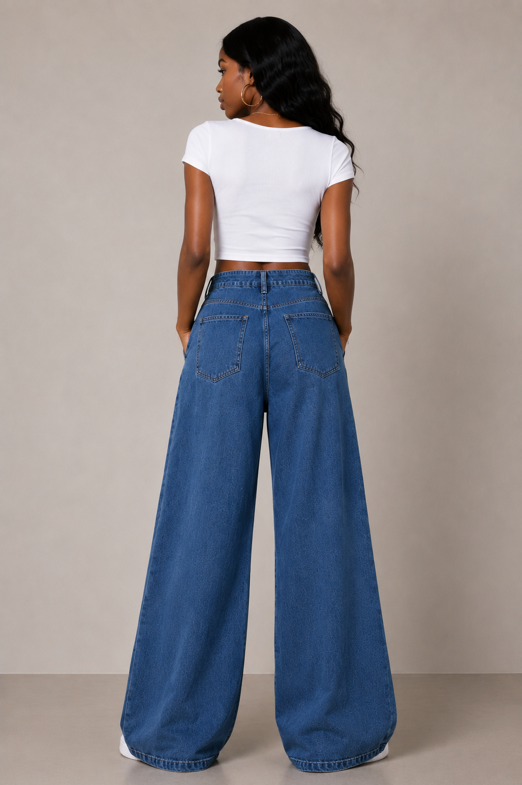 Blue Wide-Leg Casual Pants