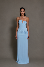Blue Flowing Evening Dress