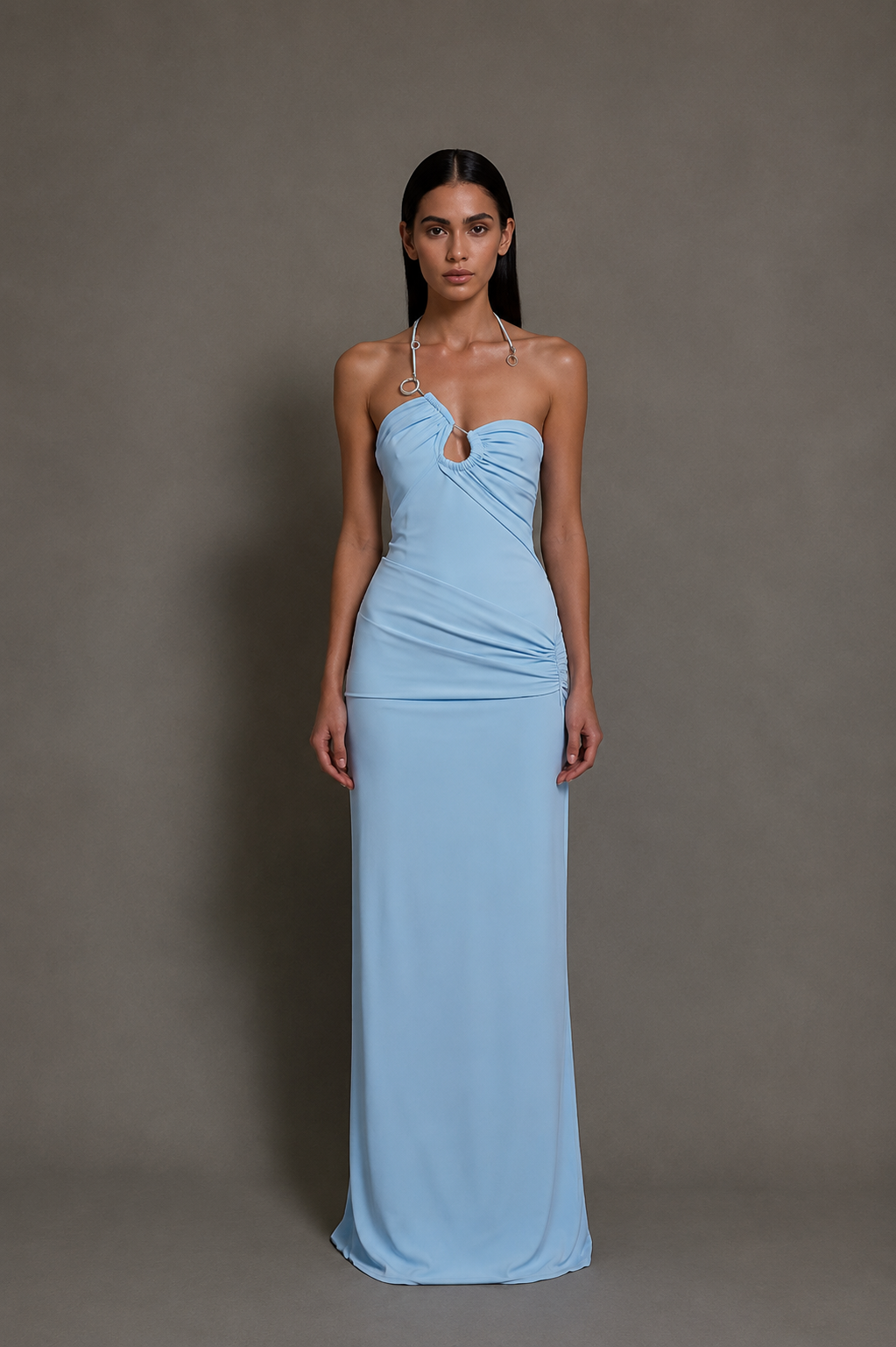 Blue Flowing Evening Dress