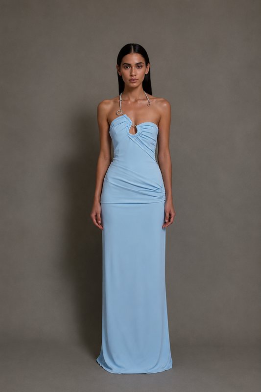 Blue Flowing Evening Dress