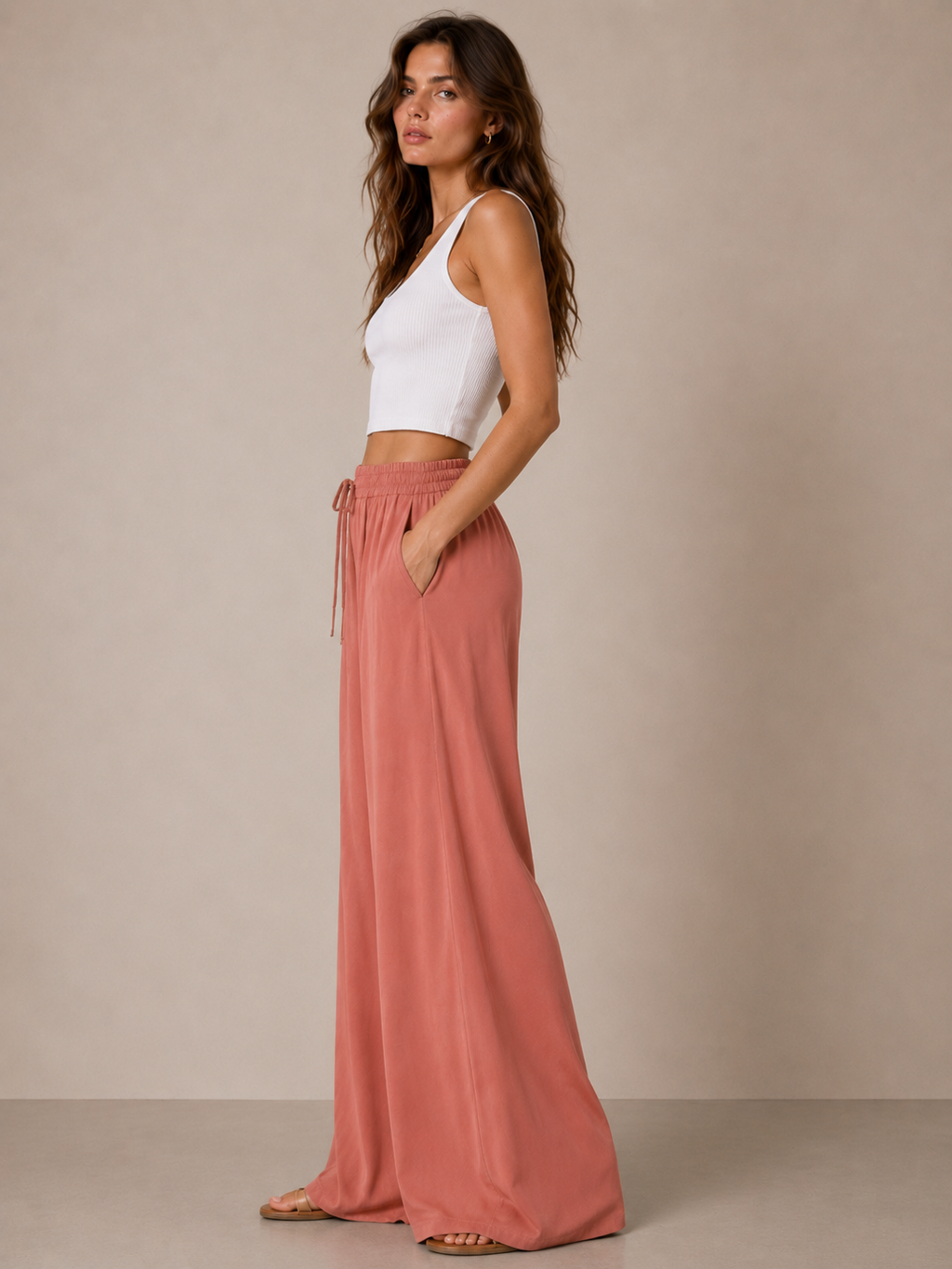 Orange Cozy Wide-Leg Pants