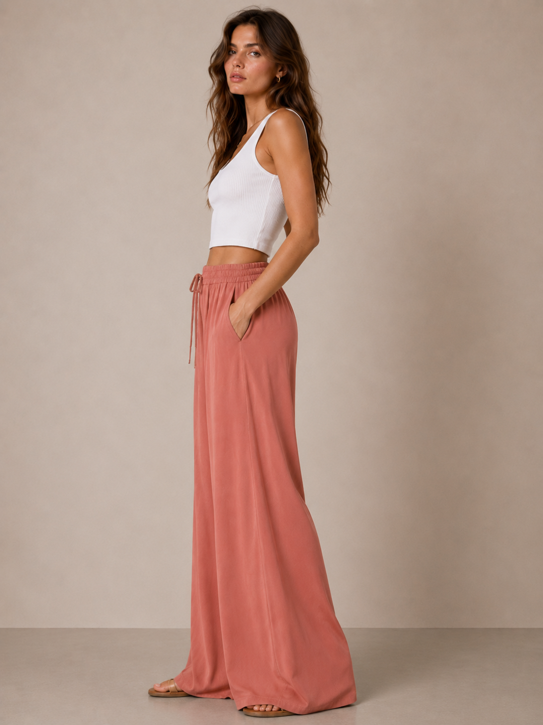 Orange Cozy Wide-Leg Pants