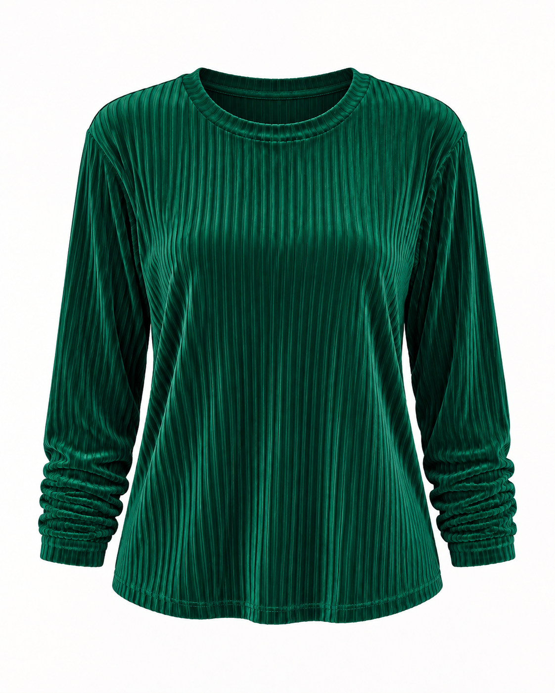 Green Velvet Round-Neck Top product-only front view
