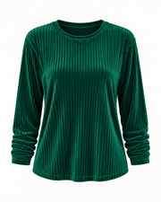 Green Velvet Round-Neck Top product-only front view
