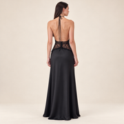 Lace Halter Maxi Dress – Black – back view