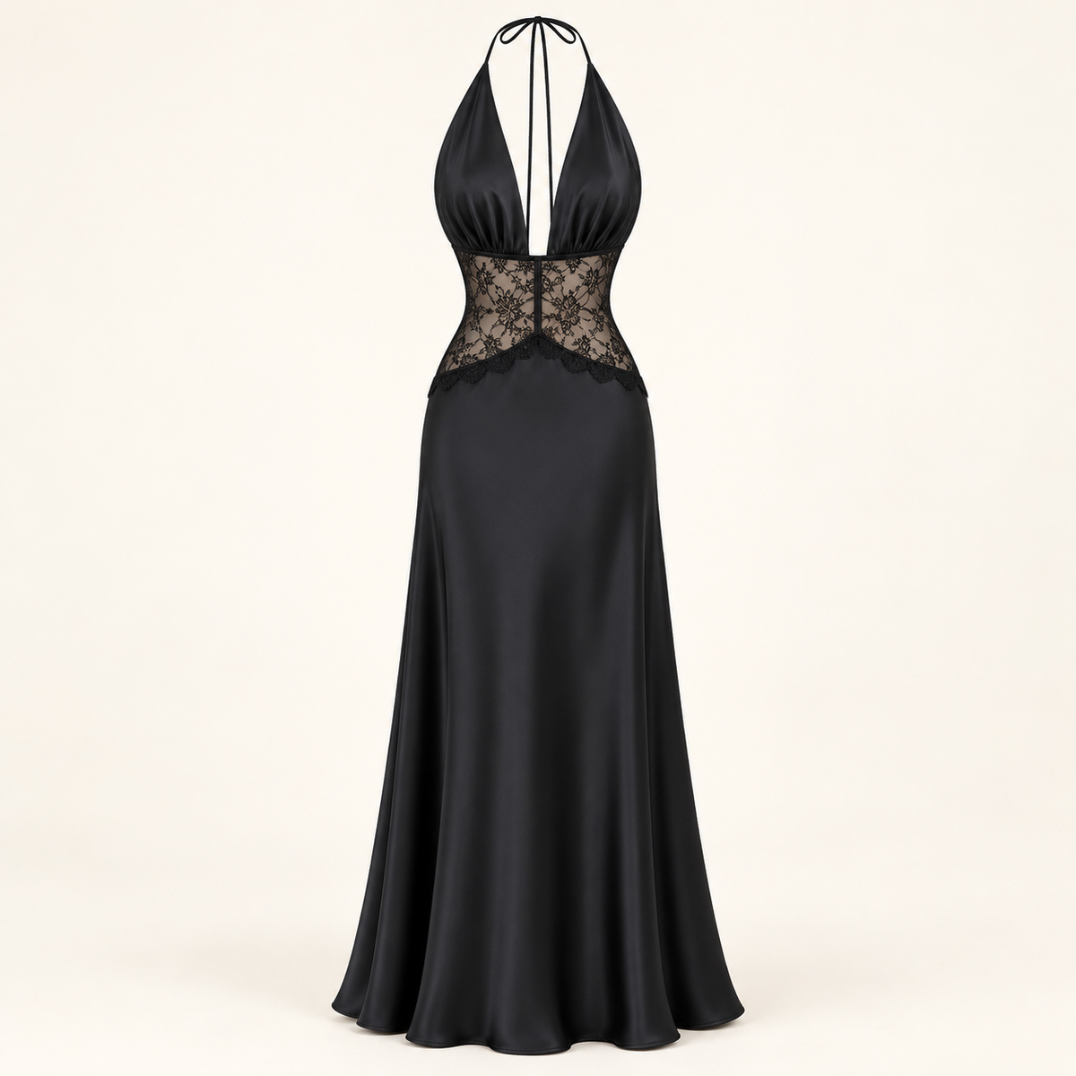 Lace Halter Maxi Dress – Black – product-only view