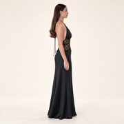 Lace Halter Maxi Dress – Black – side view
