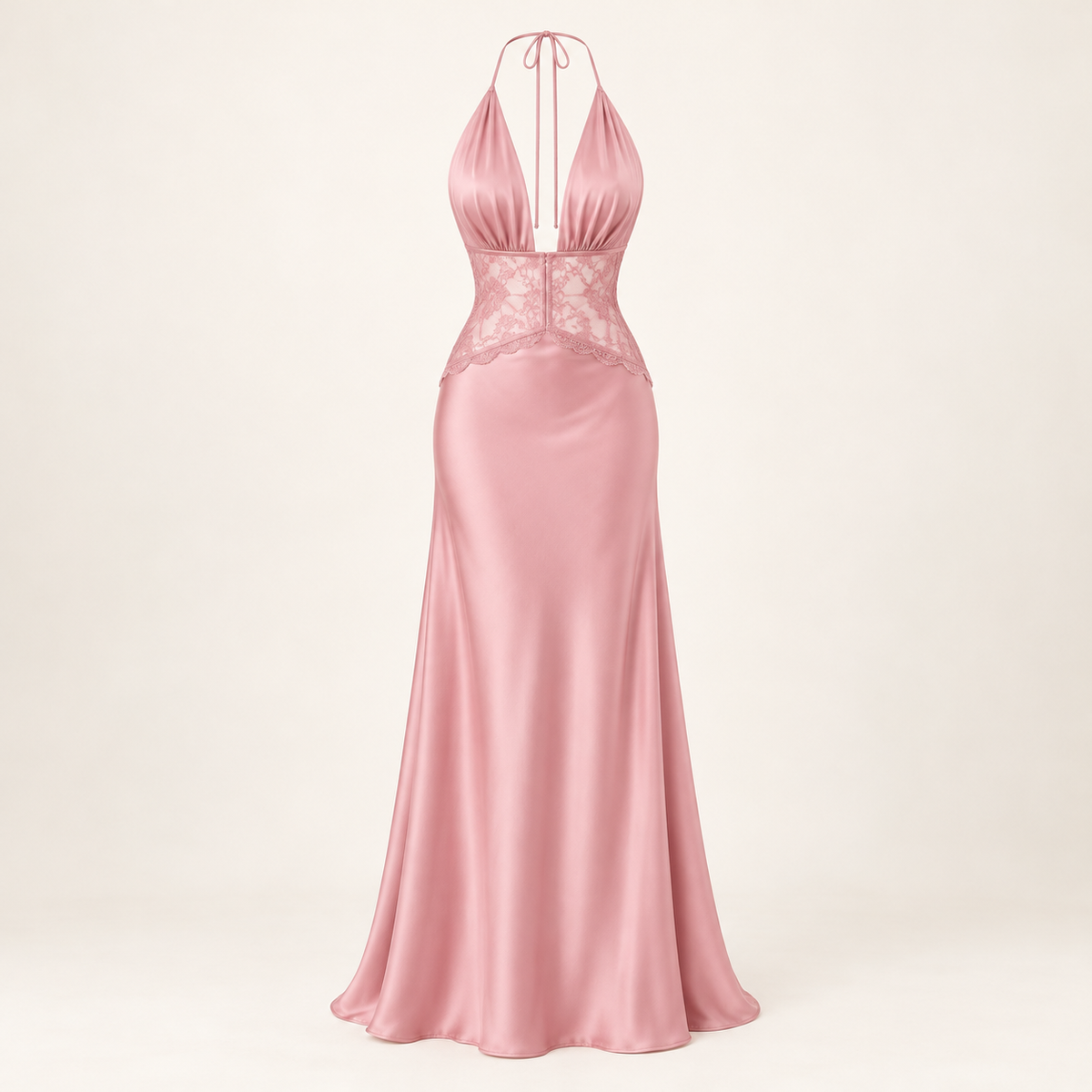 Lace Halter Maxi Dress – Pink – product-only view