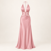 Lace Halter Maxi Dress – Pink – product-only view
