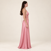 Lace Halter Maxi Dress – Pink – side view