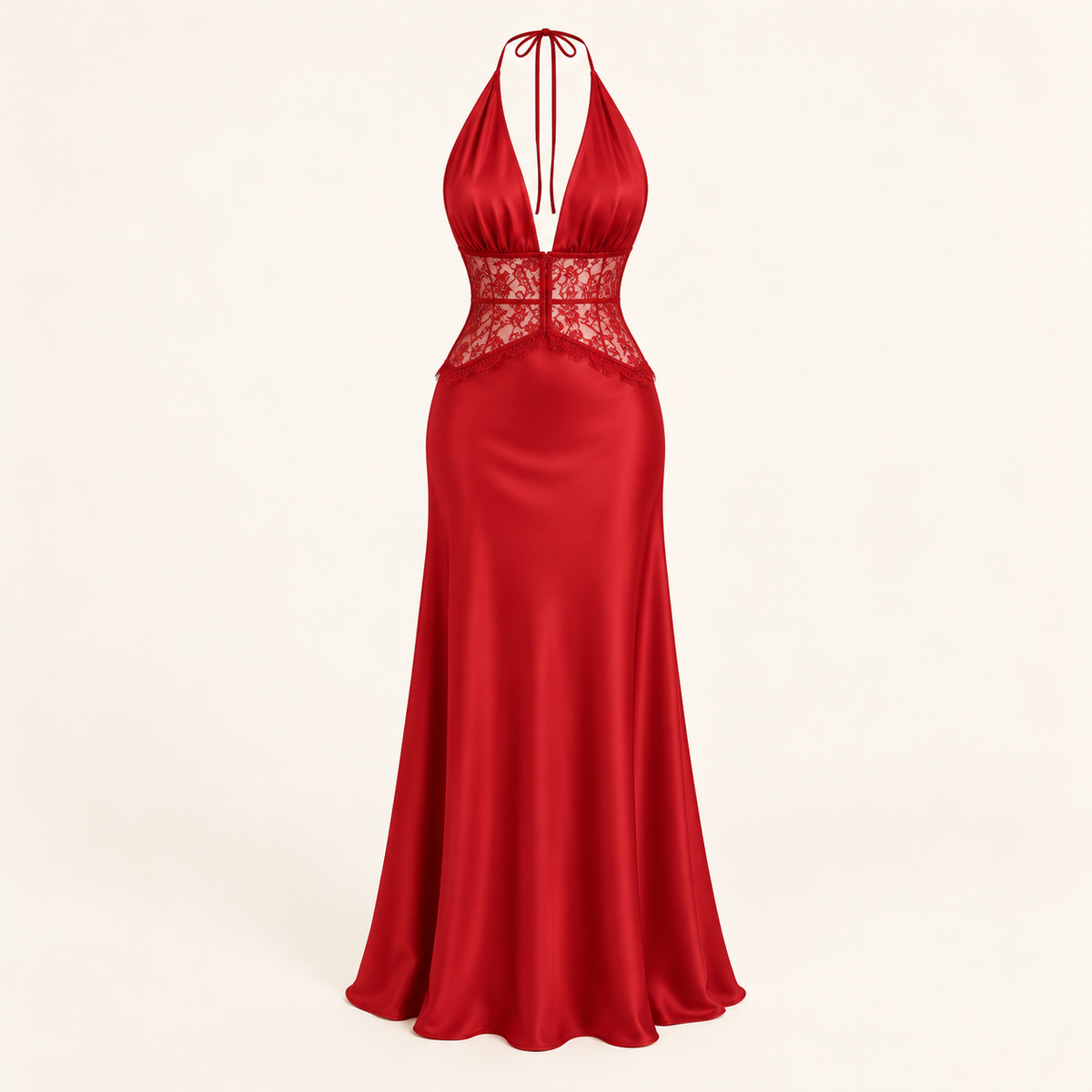 Lace Halter Maxi Dress – Red – product-only view