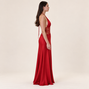 Lace Halter Maxi Dress – Red – side view