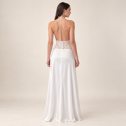 Lace Halter Maxi Dress – White – back view
