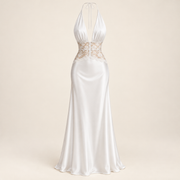 Lace Halter Maxi Dress – White – product-only view