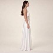 Lace Halter Maxi Dress – White – side view