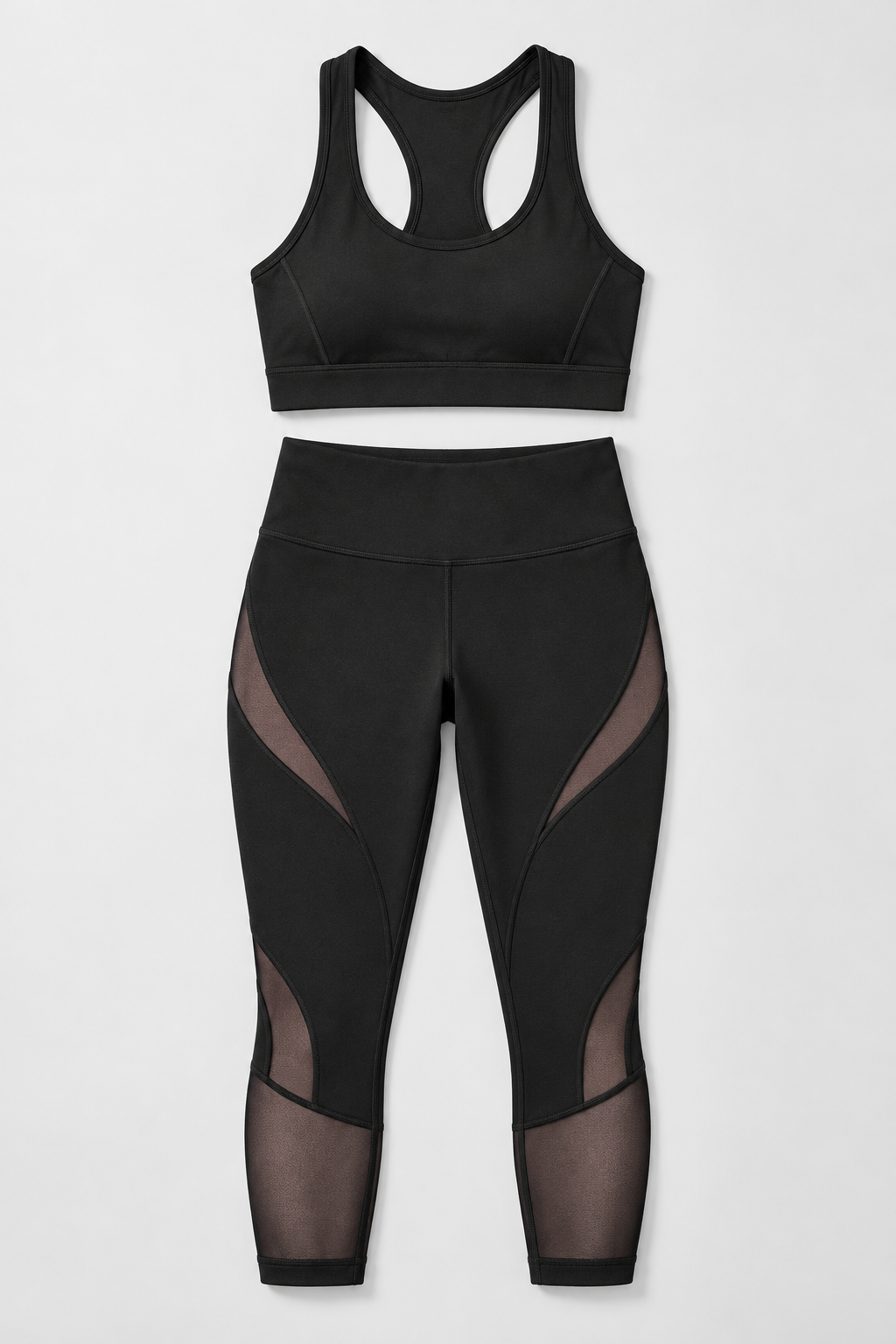 Mesh Panel Gym Set in Black — product only, top and leggings
