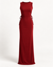 Deep-red fitted maxi dress garment only