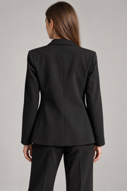 Black tailored blazer — back view