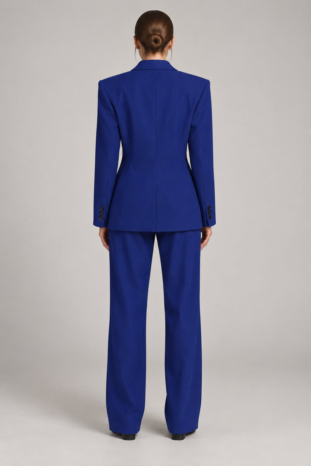 Cobalt-blue tailored blazer — back view