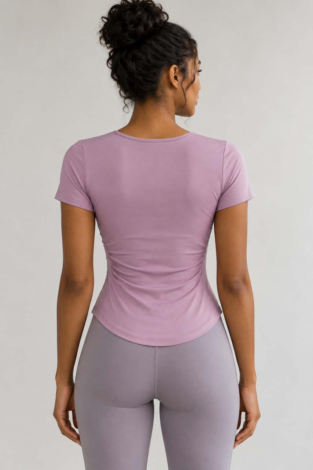 Mauve fitted split-neck top — back view