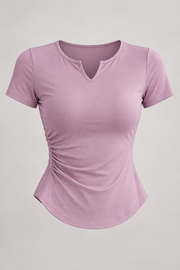 Mauve fitted split-neck top — garment only