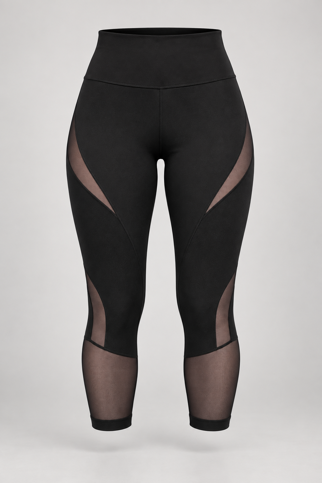 Black mesh-panel capri leggings — garment only