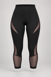 Black mesh-panel capri leggings — garment only