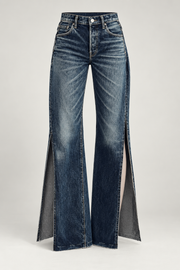Dark indigo slit wide-leg jeans — garment only