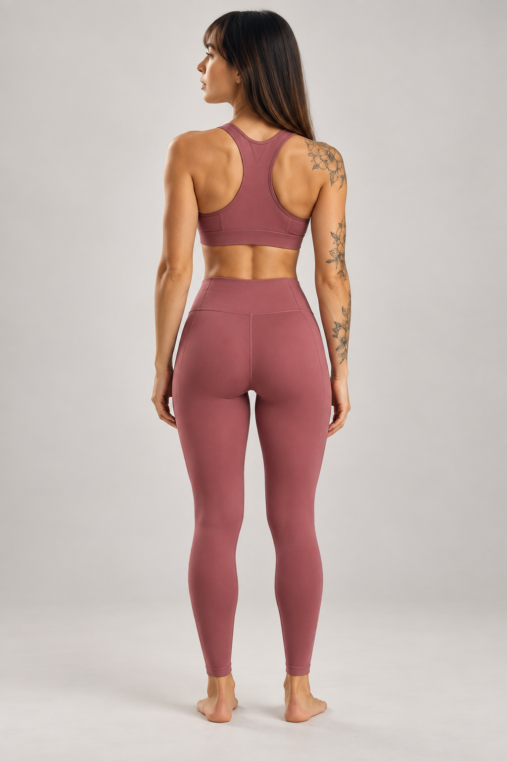 Dusty-rose seamless leggings — back view