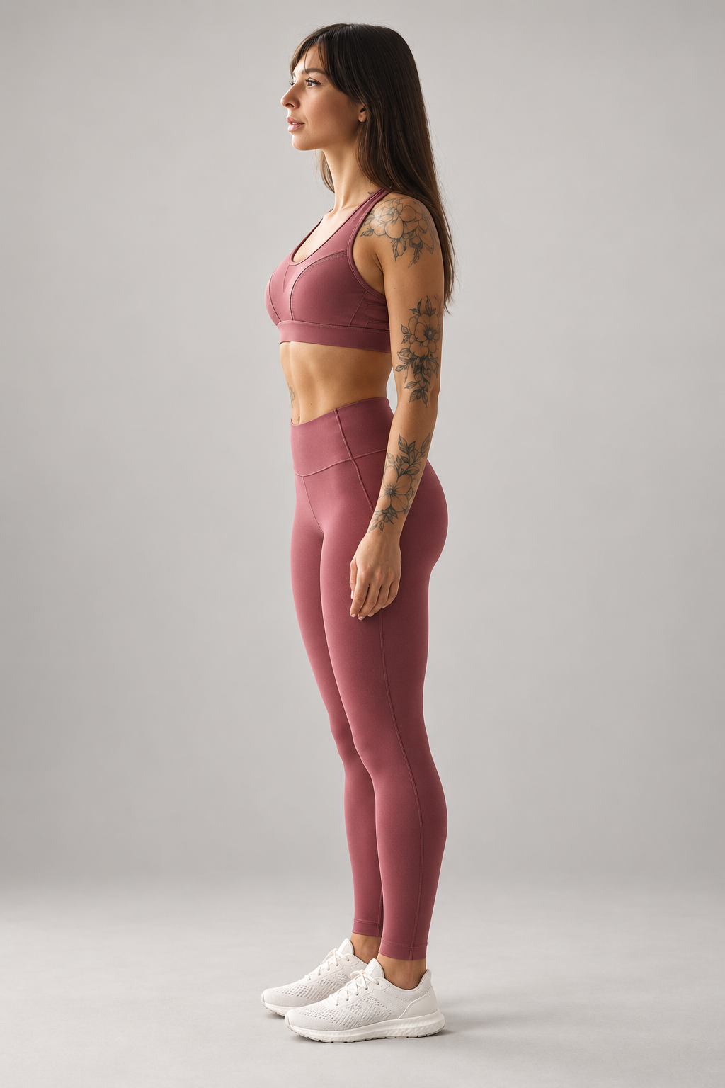 Dusty-rose seamless leggings — side view