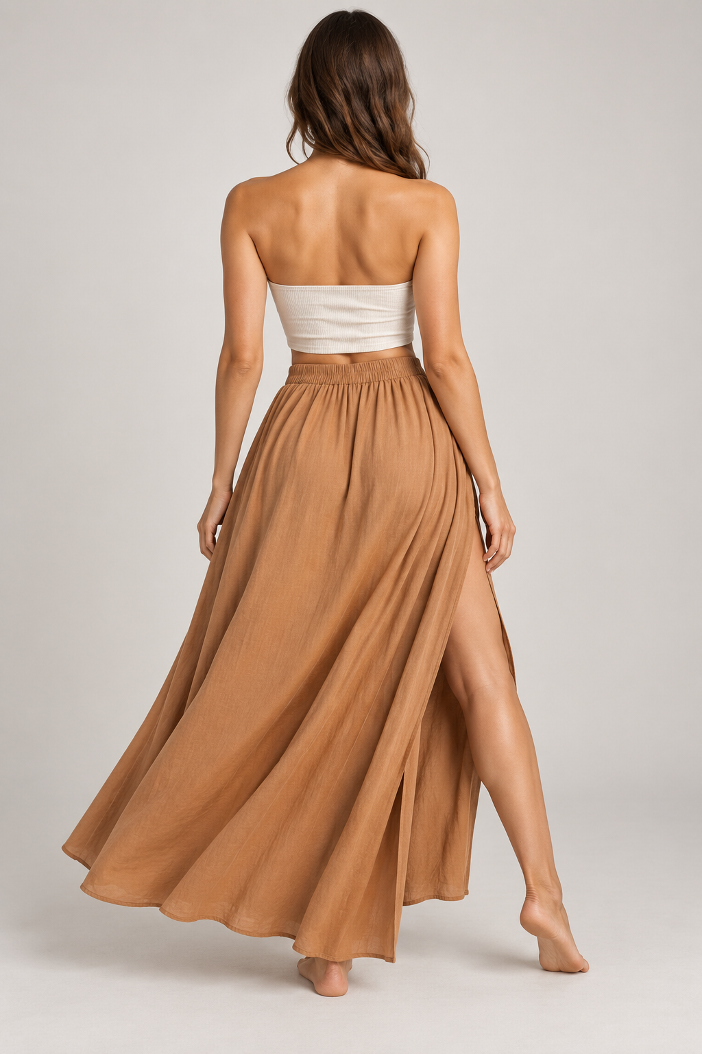 Camel flowing maxi skirt — back view