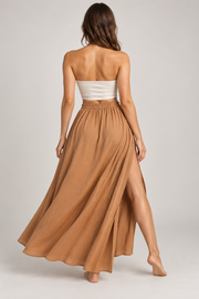 Camel flowing maxi skirt — back view