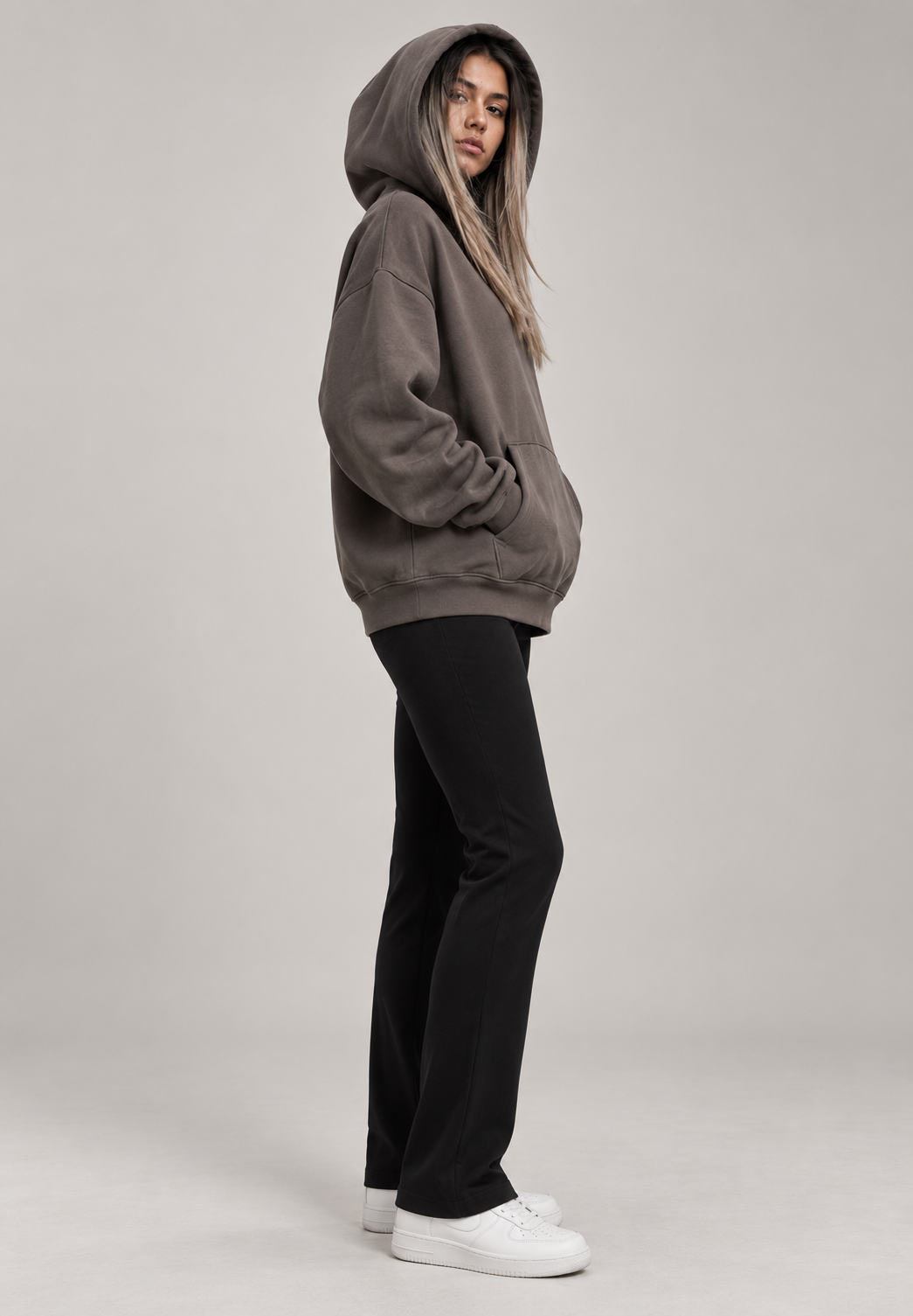 Charcoal oversized pullover hoodie — side view
