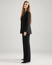 Plain black longline tailored blazer — side view