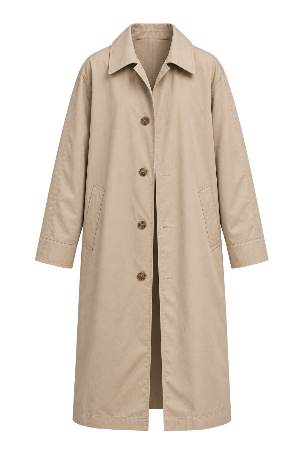 Beige long classic trench coat — garment only