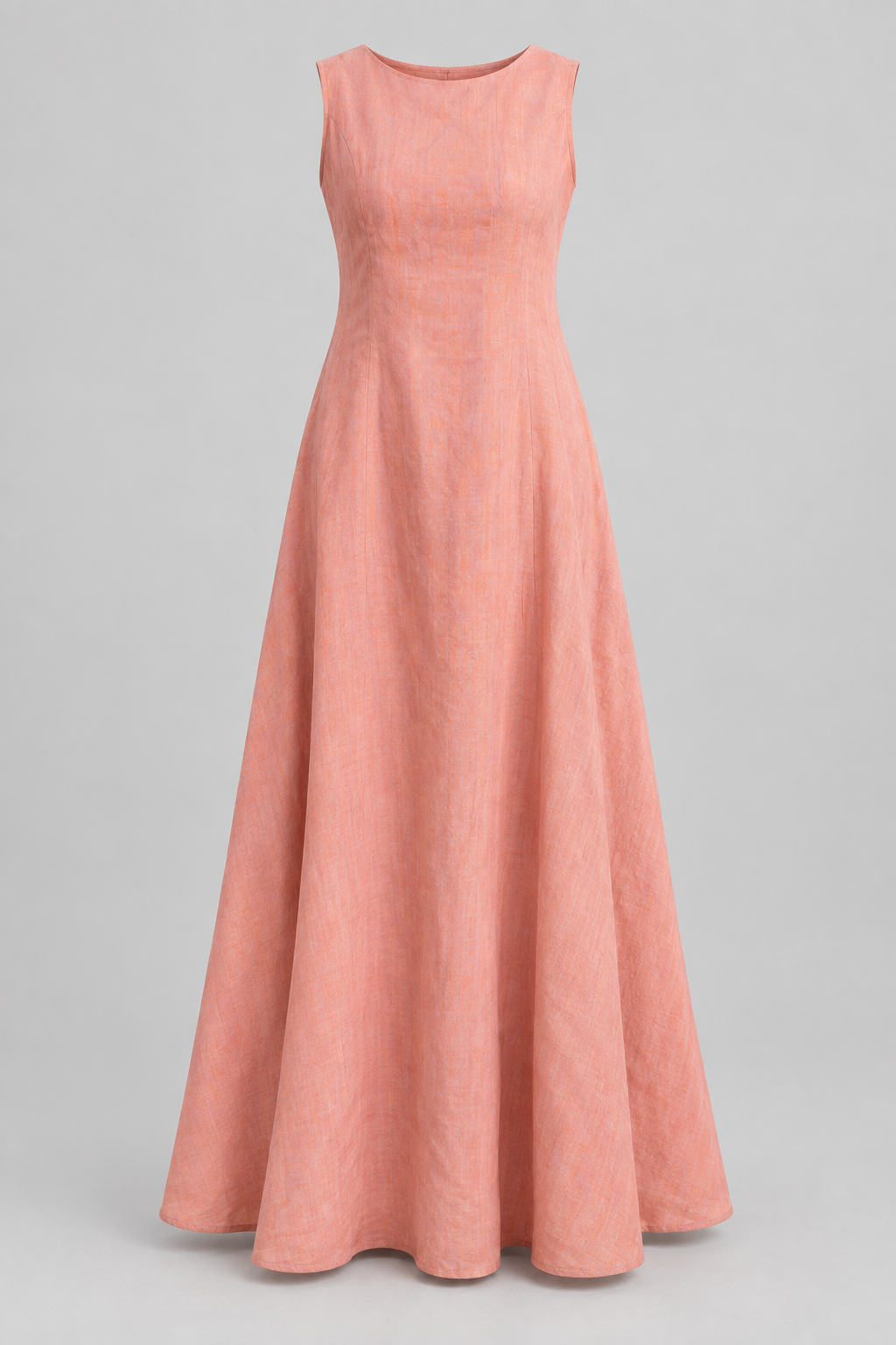 Coral sleeveless linen maxi dress — garment only