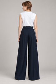 Deep navy extra-wide-leg trousers — back view