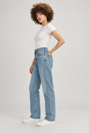 Light vintage-wash straight-leg jeans — side view