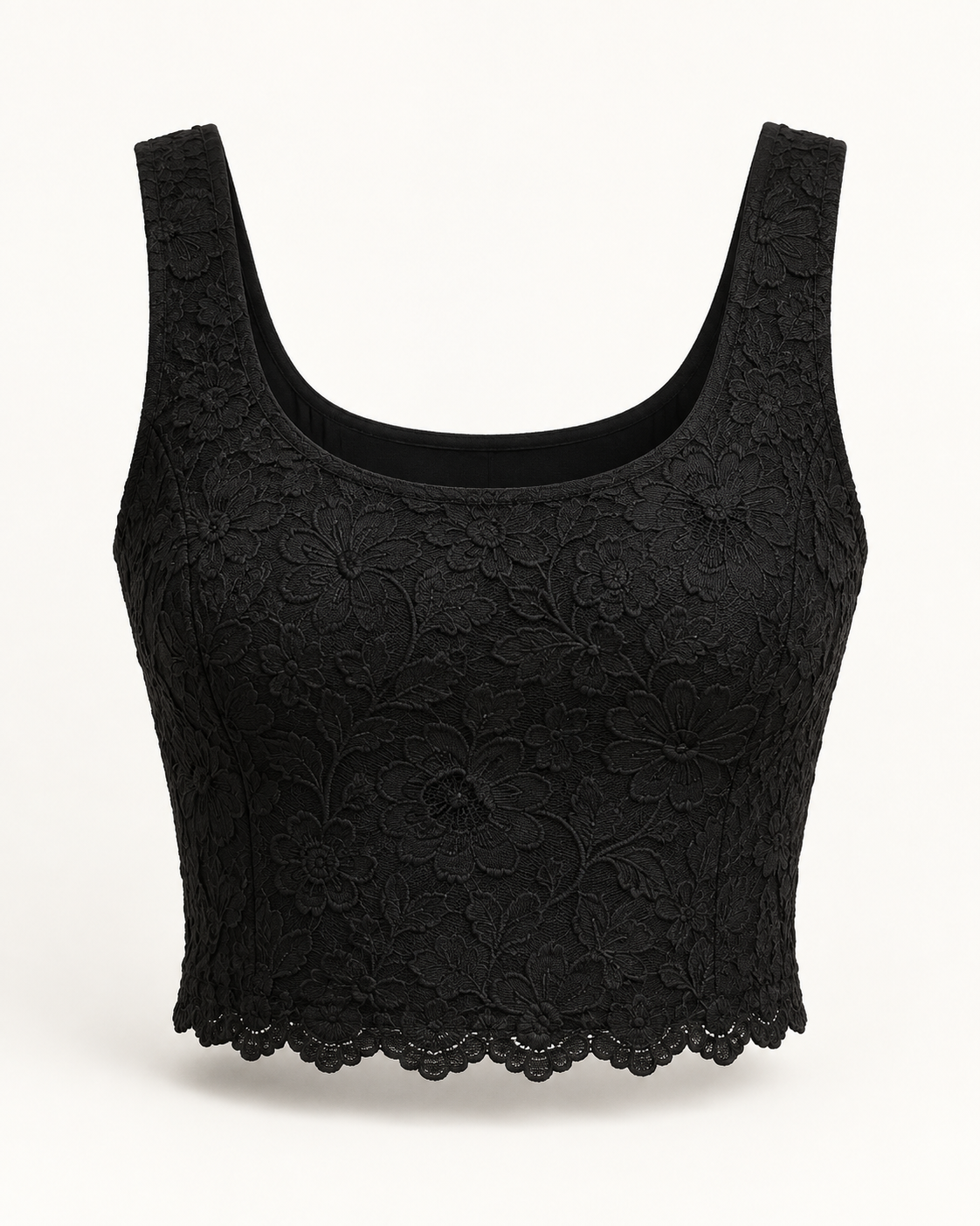 Black floral-textured cropped top garment only