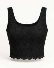 Black floral-textured cropped top garment only