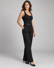 Black floral-textured cropped top side view