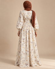Ivory botanical maxi dress back view
