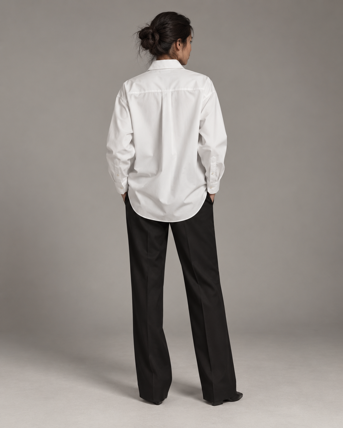 White oversized poplin shirt back view