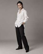 White oversized poplin shirt side view