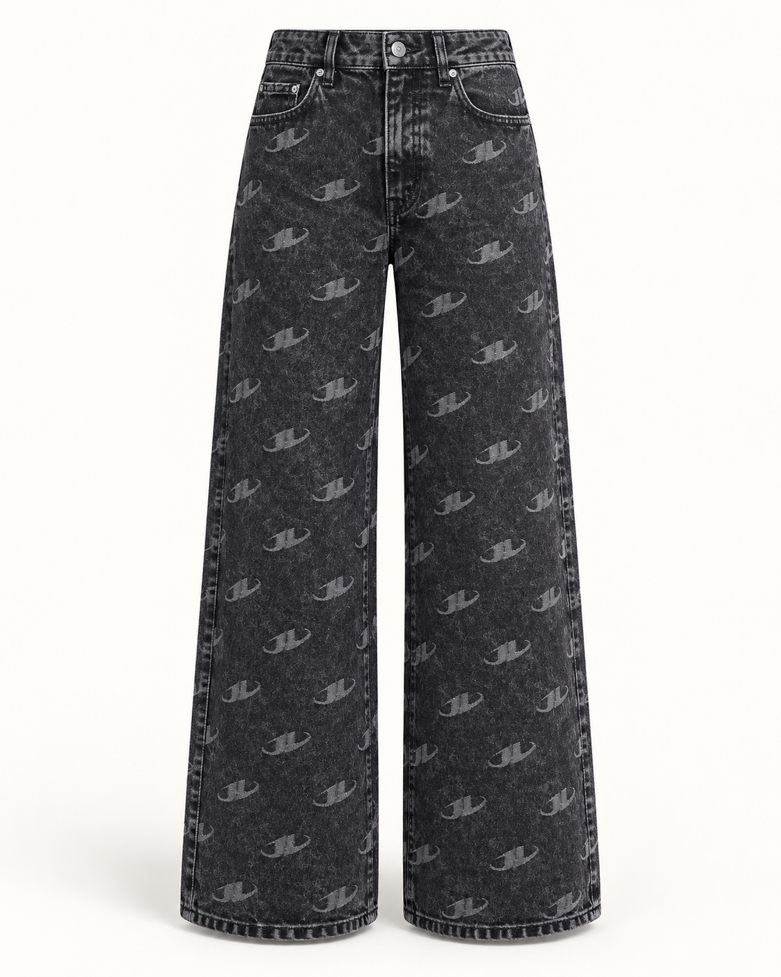 Dark charcoal patterned wide-leg jeans garment only